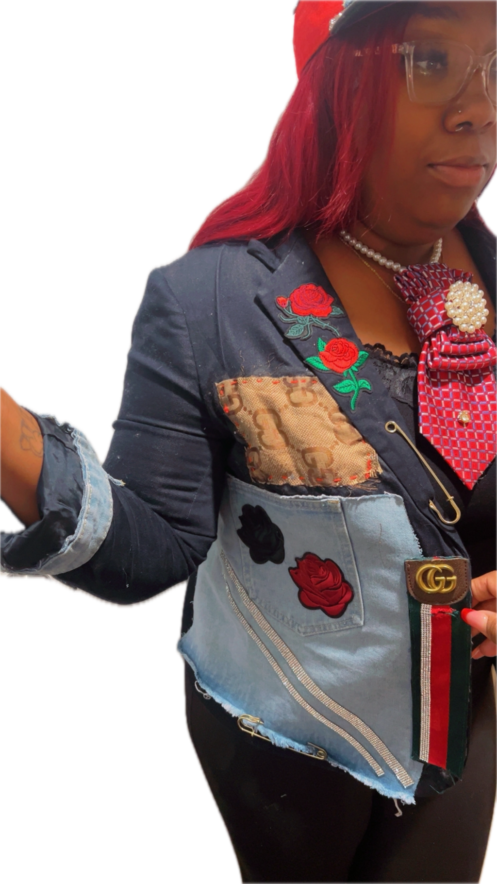 Patchwork Gucci Accented Blazer with Cap
