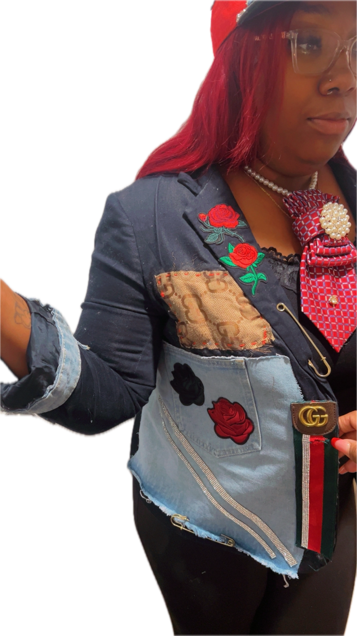 Patchwork Gucci Accented Blazer with Cap